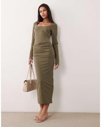 ASOS - Long Sleeve Scoop Neck Ruched Waist Midi Dress - Lyst
