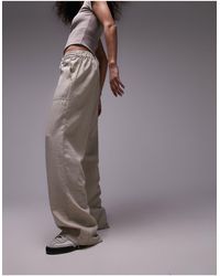 TOPSHOP - Pantalon droit taille basse en lin avec cordon à la taille - beige - Lyst