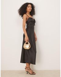 Gina Tricot - Satin Ruched Front Midi Dress - Lyst