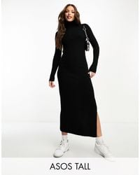 ASOS - Asos Design Tall Knitted Maxi Dress With High Neck And Side Split - Lyst