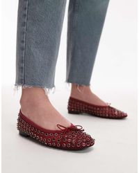 Mango - Ballerina Rosse Con Borchie E Fiocco Sul Davanti - Lyst