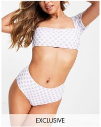 Pieces - – exclusive – bikiniunterteil mit hohem bund und punktemuster - Lyst