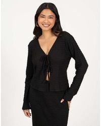 Brave Soul - Textured Long Sleeve Tie Front Top - Lyst