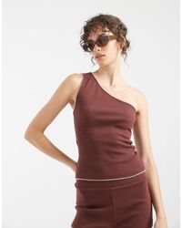 ASOS - Ribbed One Shoulder Vest With Blanket Stitch Detail - Lyst