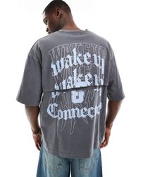 Bershka - T-shirt antracite con stampa "wake up" - Lyst