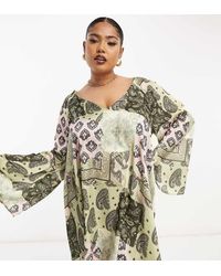 ASOS - Asos Design Curve V-Neck Kimono Sleeve Mini Smock Dress With Cross Back - Lyst