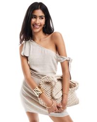 ASOS - Off The Shoulder Mini Linen Sundress With Knot Detail - Lyst