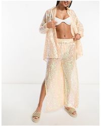 Miss Selfridge - Festival - pantalon ample d'ensemble transparent à sequins - Lyst