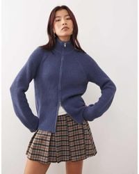Monki - Ribbed Knitted Two Way Zip Cardigan - Lyst
