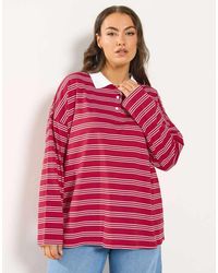 Yours Clothing - Stripe Rugby Collar Top - Lyst