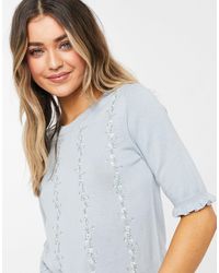 Oasis Embroidered Floral Knitted Jumper - Blue