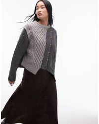 TOPSHOP - Knitted Premium 100% Wool Asymmetric Cable Cardi - Lyst