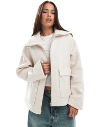 ASOS - Abrigo Harrington Color Crema Cómodo Con Detalle De Bolsillo De -Neutro - Lyst