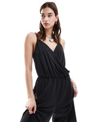 Monki - Drapey Wide Leg Cami Jumpsuit With Wrap Front - Lyst