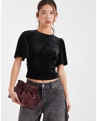 ASOS - Velvet Puff Sleeve Top With Tie Back - Lyst