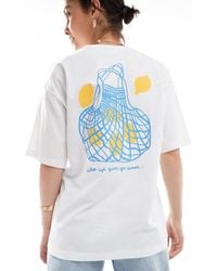 JJXX - T-Shirt Oversize Bianca Con Stampa Di Limoni Sul Retro - Lyst