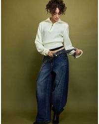 Stradivarius - Knit Jumper With Padded Shoulders And Quarter-zip - Lyst