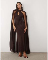TFNC London - Slinky Halter Neck Keyhole Detail Cape Sleeve Maxi Dress - Lyst