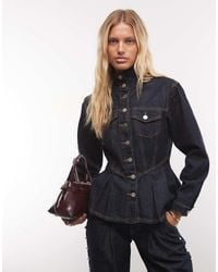Liquor N Poker - Tailored Peplum Hem Denim Jacket With Oversized Studs Co-ord - Lyst