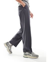 ASOS - Pantaloni eleganti a fondo ampio e a vita alta antracite con motivo gessato - Lyst