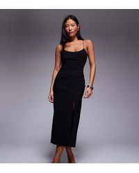 Vesper Petite - Cross Strap Midaxi Dress With Thigh Split - Lyst