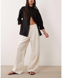 ASOS - Tailored Wide Leg Turn-up Pants With Linen - Lyst