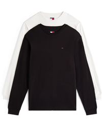 Tommy Hilfiger - Pack De 2 Camisetas De Color Negro Y Blanco De Manga Larga Y Corte Slim Con Logo De Bandera De - Lyst