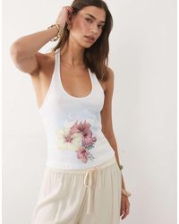 ASOS - Ribbed Halterneck Vest With Maui Flower Graphic - Lyst