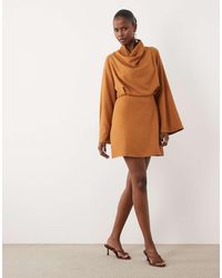 ASOS - Cowl Neck Long Sleeve Mini Dress - Lyst
