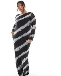 Vero Moda - Mesh Maxi Jurk Met Lange Mouwen En Vervaagde Print - Lyst