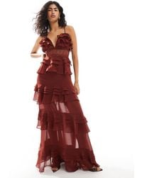 True Decadence - Plunge Front Tiered Ruffle Maxi-Dress - Lyst