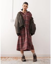 Reclaimed (vintage) - Midi Smock Dress With Tie Front Ruffle Detail - Lyst