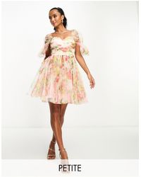 LACE & BEADS - Vestido corto cruzado con estampado floral luminoso - Lyst