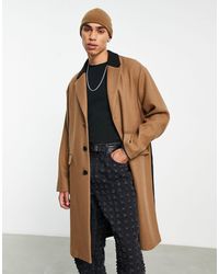 TOPMAN - Manteau non doublé en laine mélangée color block - taupe et noir - Lyst