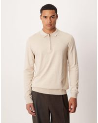 SELECTED - 100% Cotton Long Sleeve Half Zip Polo - Lyst