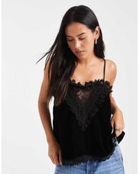 Miss Selfridge - Velvet And Lace Cami Top - Lyst