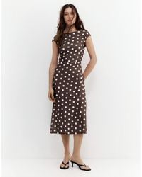 Pull&Bear - Midi Jurk Met Korte Mouwen En Stippen - Lyst