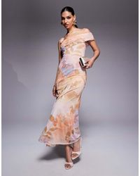 ASOS - One Cami Strap With Asymmetric Bardot Mesh Maxi Dress - Lyst