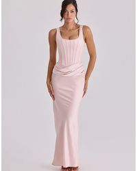House Of Cb - Kira Blush Satin Gathered Maxi Dress - Lyst