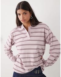 Monki - Polo style rugby oversize à rayures avec manches longues - clair et marron - Lyst