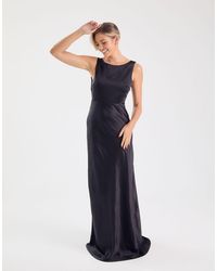 Six Stories - Bridesmaid Satin Cowl V Back Maxi Dress - Lyst