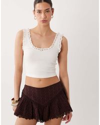 Miss Selfridge - Ribbed Vest Top With Lace Detail - Lyst
