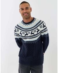 Threadbare - Reindeer Fairisle Cable Knit Christmas Jumper - Lyst