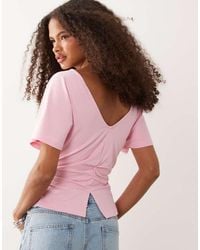 ASOS - Cinch Waist Angel Sleeve Tee With V Back Detail - Lyst