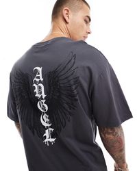 ADPT - T-shirt oversize grigia con stampa di angelo sul retro - Lyst