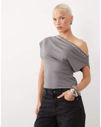 Gina Tricot - Off The Shoulder Short Sleeve Top With Studs - Lyst