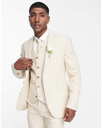 ASOS - Chaqueta De Traje De Corte Entallado Con Estampado De Pata De Gallo De Mezcla De Lana De Wedding-Beis Neutro - Lyst