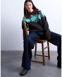 TOPSHOP - – mehrfarbiger strickpullover mit blumen- und rautenmuster - Lyst