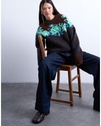 TOPSHOP - Knit Flower And Argyle Sweater - Lyst