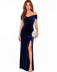 Maya - Twist Front Bardot Velvet Maxi Dress - Lyst